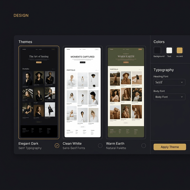 Design customization — themes, colors, typography for your portfolio